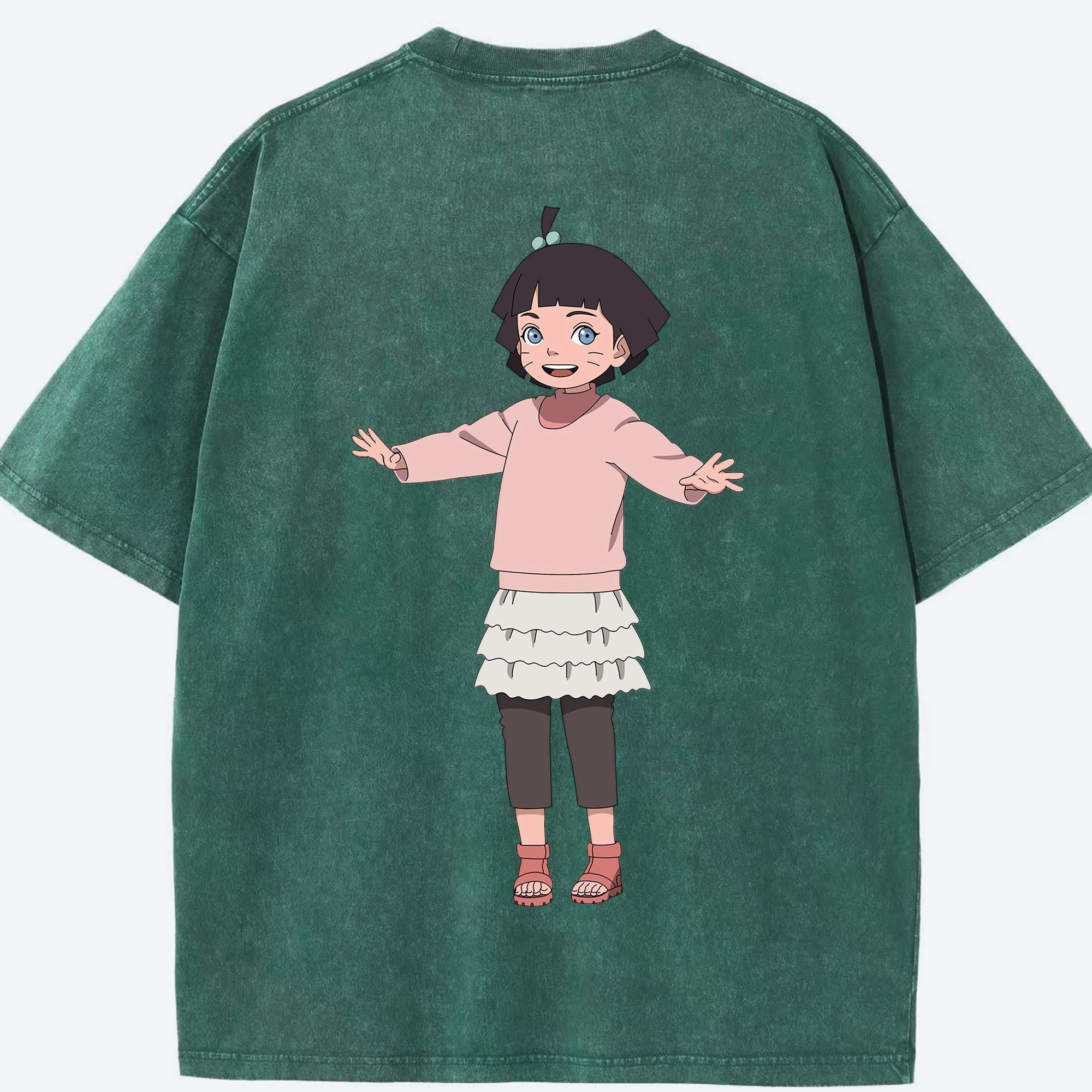 （画像用） NARUTO -ナルト- うずまき ヒマワリ Uzumaki Himawari 綿100% ヴィンテージ風 半袖Tシャツ（背面プリント）